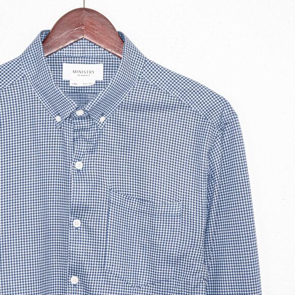 Ministry of Supply Men's Slim fit Button Down Shirt blue check Size Large - Picture 3 of 7